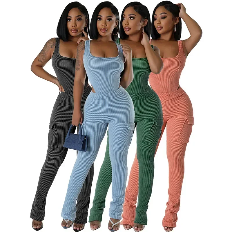 Knitted Ribbed Two Piece Set f - Tank Top Ribbed review and price